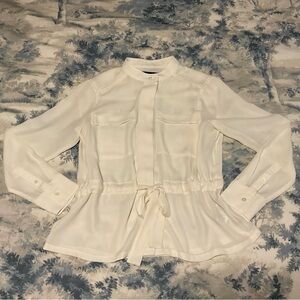 Banana Republic Chiffon Tie Waist Cream Ivory Button Blouse Worn Twice XXSP